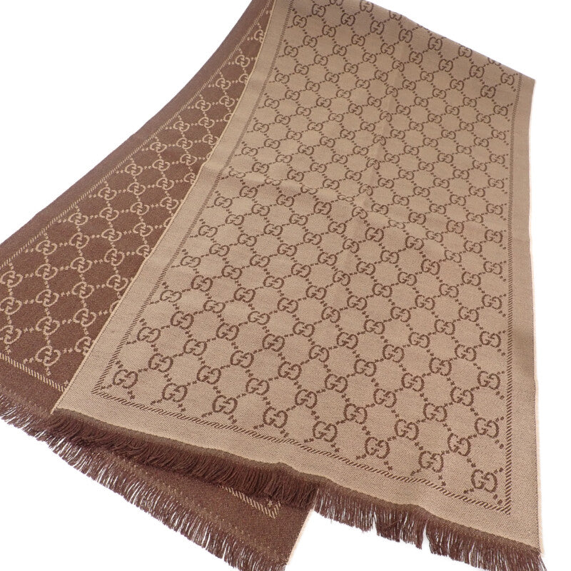 グッチ GUCCI GGパターン ウィンタースカーフ 1334833G2002764 マフラー ウール ライトブラウン レディース【中古】【Sランク】