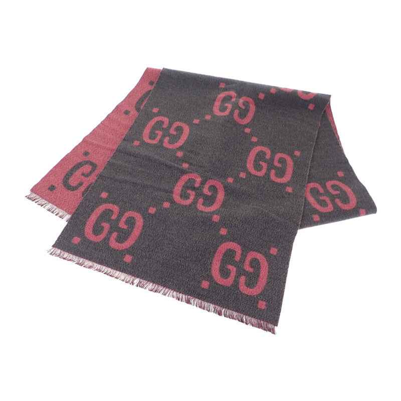 グッチ GUCCI GGジャガードスカーフ 558007_3G636_1272 マフラー ウール シルク グレー ピンク レディース メンズ【中古】【Aランク】