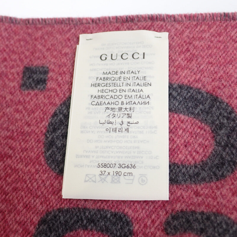 グッチ GUCCI GGジャガードスカーフ 558007_3G636_1272 マフラー ウール シルク グレー ピンク レディース メンズ【中古】【Aランク】