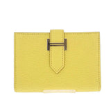 エルメス HERMES ベアン W刻印 カードケース シェーブル イエロー系 シルバー金具 レディース【中古】【Aランク】