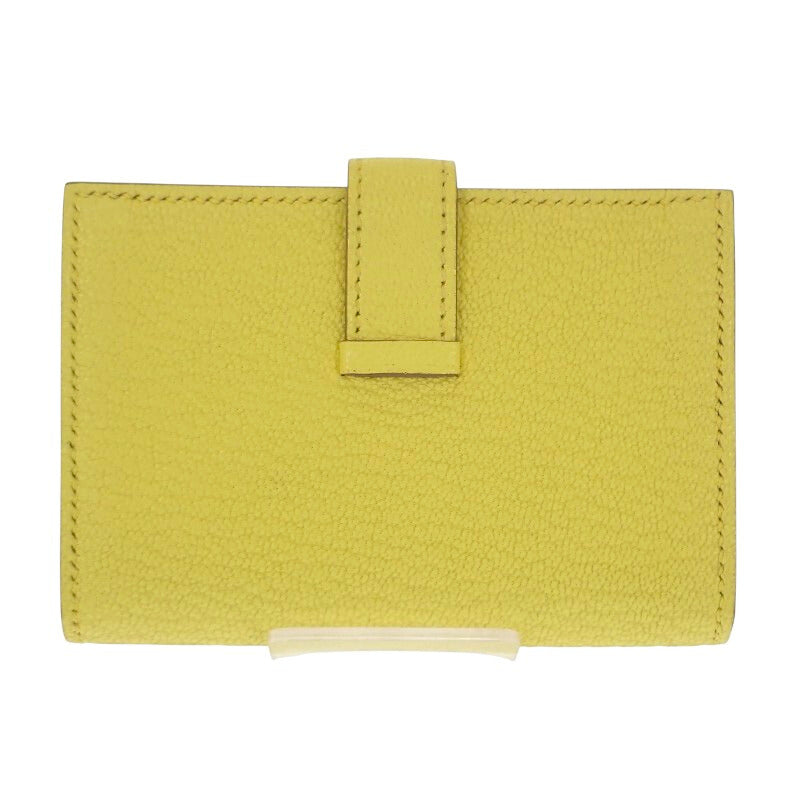 エルメス HERMES ベアン カードケース シェーブル イエロー系 シルバー金具 レディース【中古】【Aランク】
