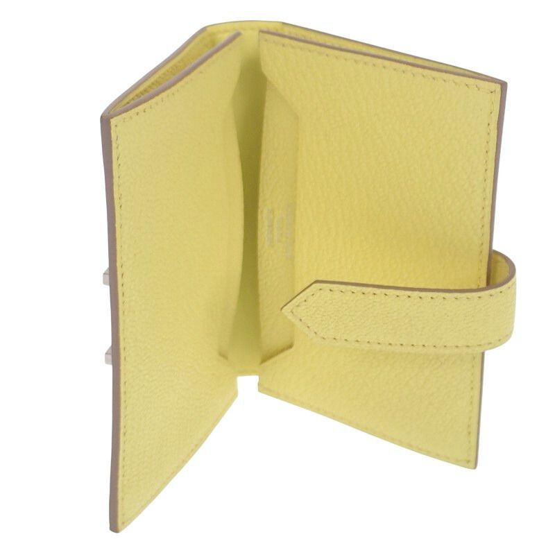エルメス HERMES ベアン W刻印 カードケース シェーブル イエロー系 シルバー金具 レディース【中古】【Aランク】