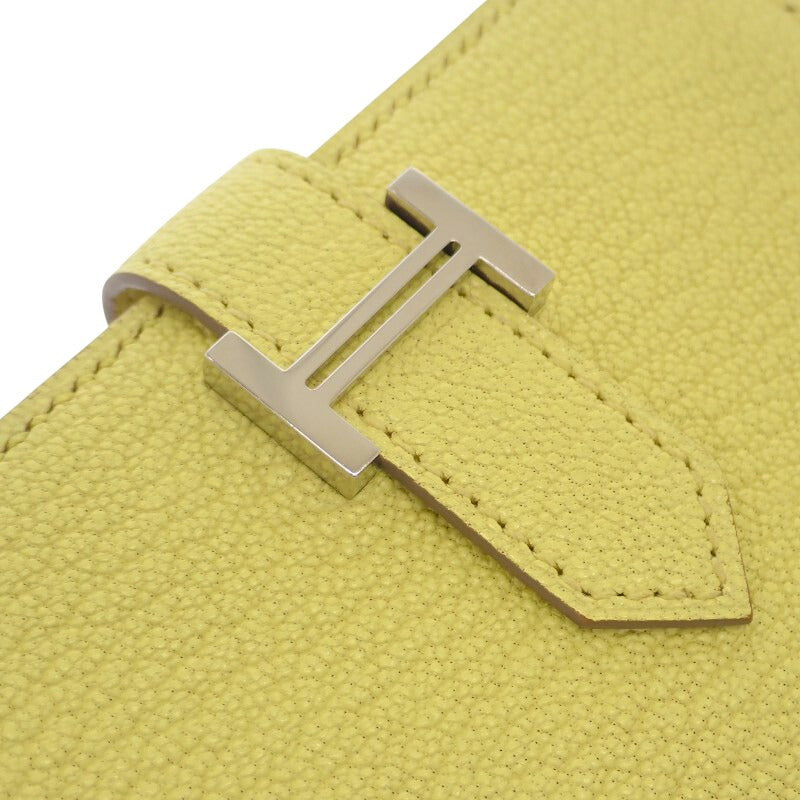 エルメス HERMES ベアン W刻印 カードケース シェーブル イエロー系 シルバー金具 レディース【中古】【Aランク】