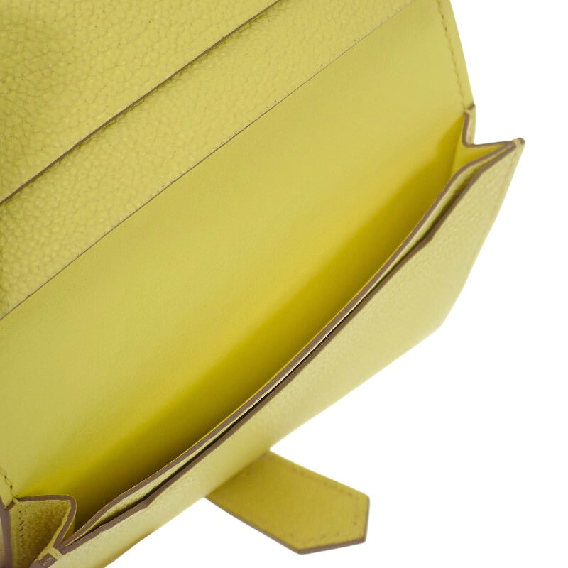 エルメス HERMES ベアン W刻印 カードケース シェーブル イエロー系 シルバー金具 レディース【中古】【Aランク】
