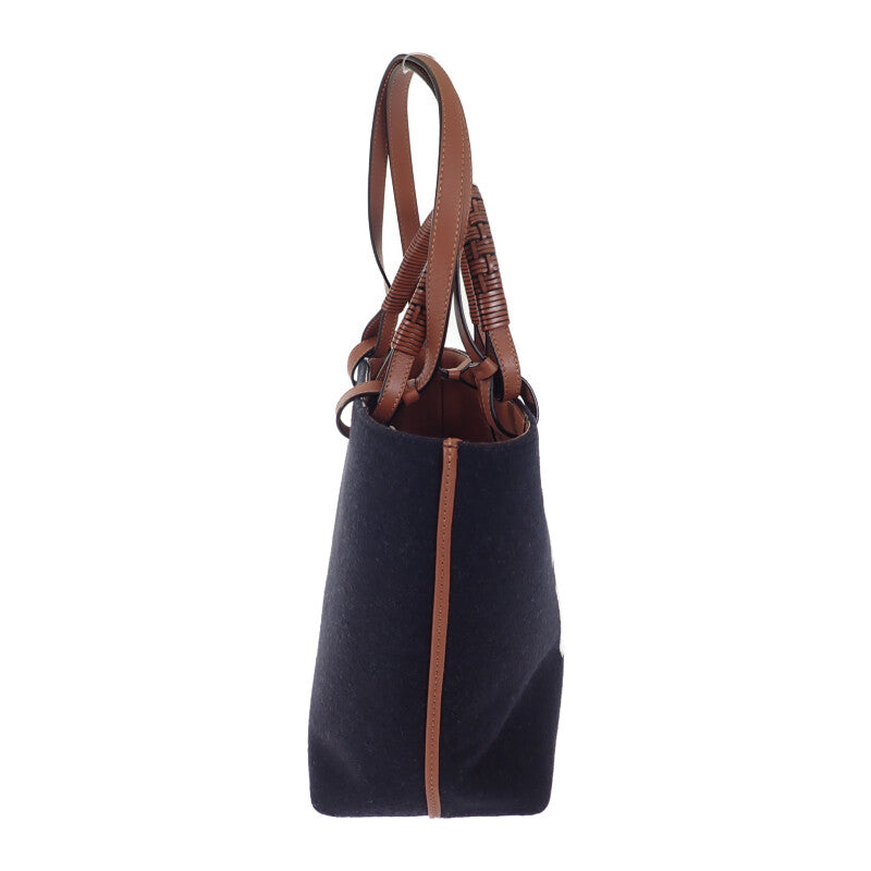 羅意威 LOEWE Logo Tote Small 兩用包 羊毛 皮革 海軍藍 咖啡色 女款【中古品】【A級】