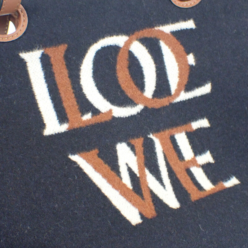 羅意威 LOEWE Logo Tote Small 兩用包 羊毛 皮革 海軍藍 咖啡色 女款【中古品】【A級】