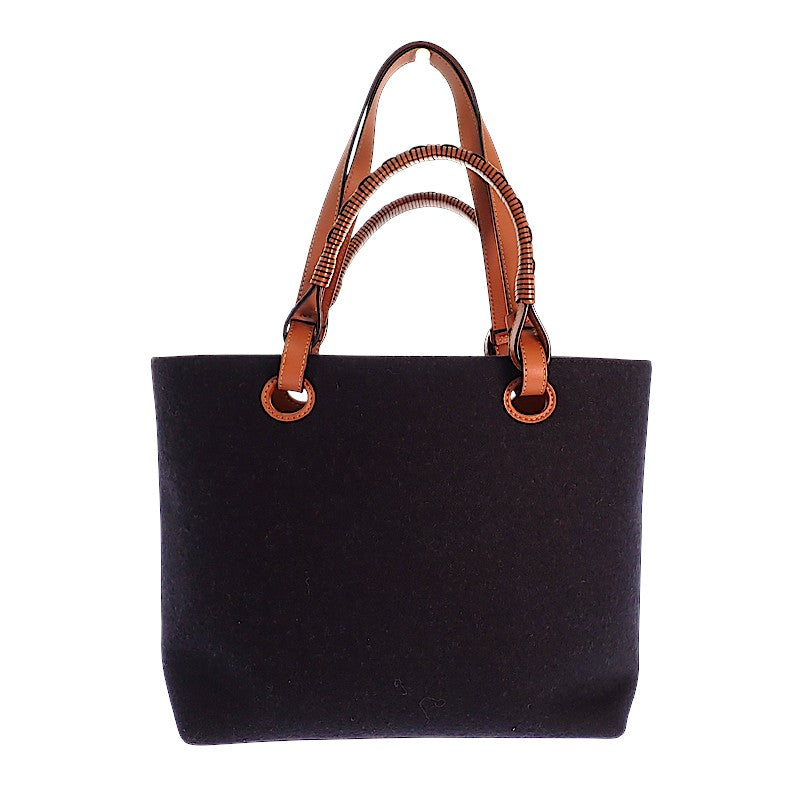 羅意威 LOEWE Logo Tote Small 兩用包 羊毛 皮革 海軍藍 咖啡色 女款【中古品】【A級】