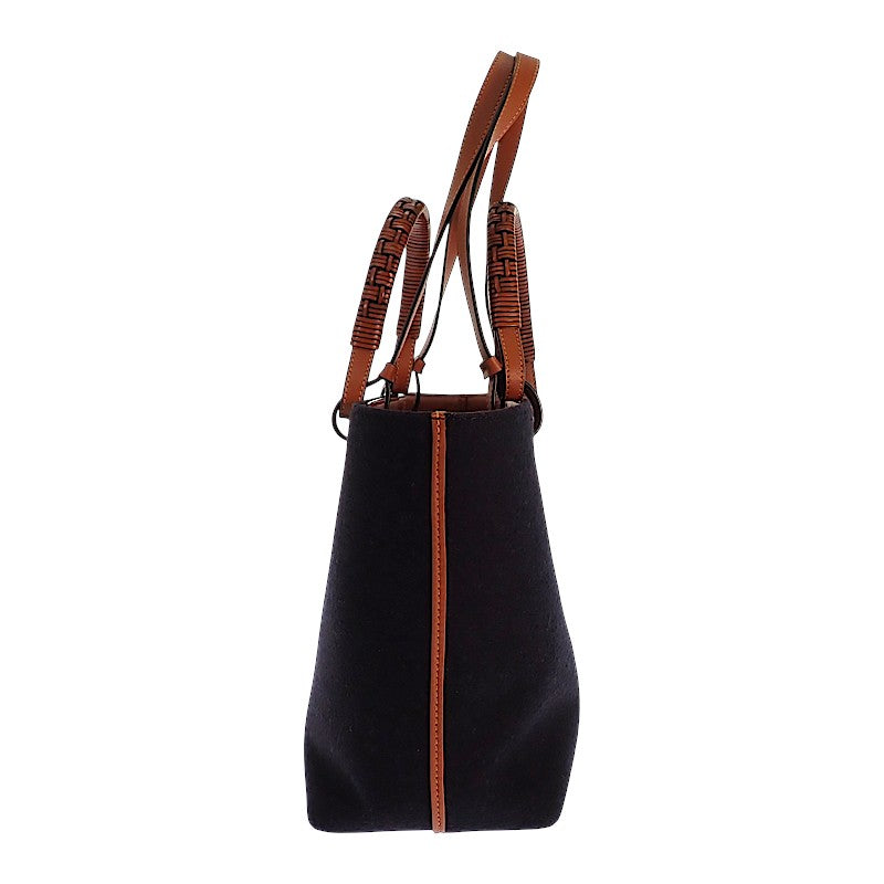 羅意威 LOEWE Logo Tote Small 兩用包 羊毛 皮革 海軍藍 咖啡色 女款【中古品】【A級】