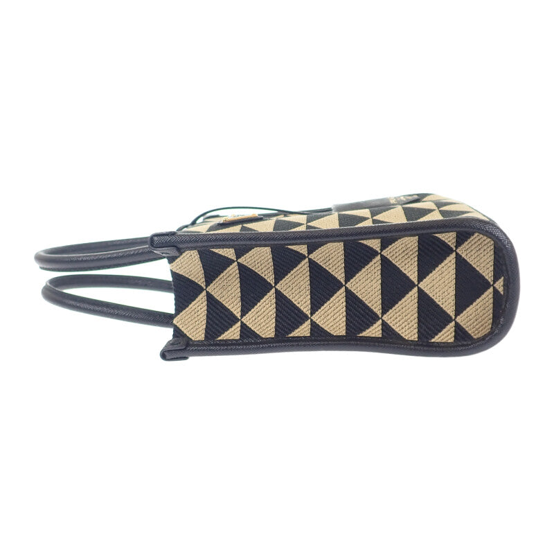 PRADA 普拉達 Symbol 刺繡迷你包 1BA3552FKLF0Y30 兩用包 肩背包 聚酯纖維 Saffiano 黑色 米色 女款【中古】【A級品】