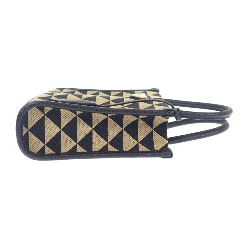 PRADA 普拉達 Symbol 刺繡迷你包 1BA3552FKLF0Y30 兩用包 肩背包 聚酯纖維 Saffiano 黑色 米色 女款【中古】【A級品】