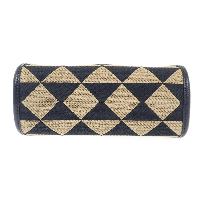 PRADA 普拉達 Symbol 刺繡迷你包 1BA3552FKLF0Y30 兩用包 肩背包 聚酯纖維 Saffiano 黑色 米色 女款【中古】【A級品】