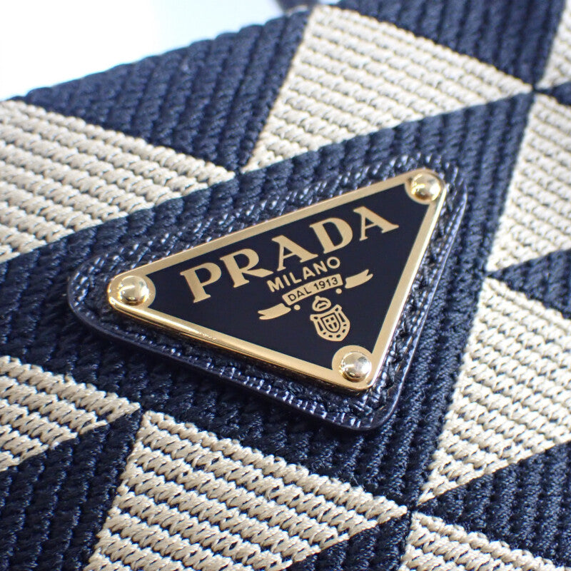 PRADA 普拉達 Symbol 刺繡迷你包 1BA3552FKLF0Y30 兩用包 肩背包 聚酯纖維 Saffiano 黑色 米色 女款【中古】【A級品】