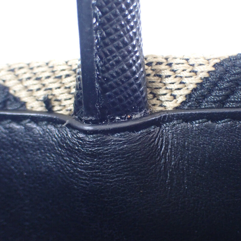 プラダ PRADA シンボル エンブロダイリー ミニバッグ 1BA3552FKLF0Y30 2WAYバッグ ショルダーバッグ ポリエステル サフィアーノ ブラック ベージュ レディース【中古】【Aランク】