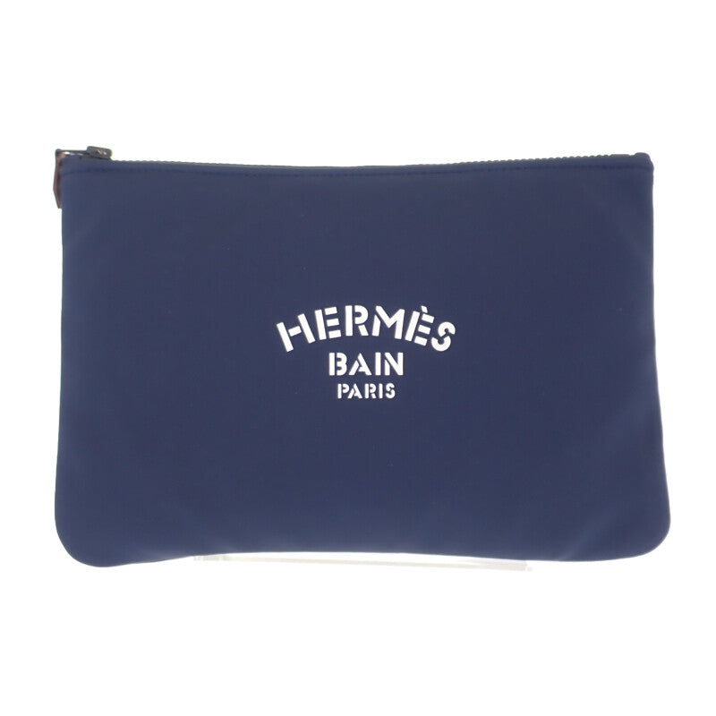 【中古】エルメス HERMES トゥルースフラット MM ネオバン ポーチ ナイロン ポリウレタン ネイビー レディース【ABランク】