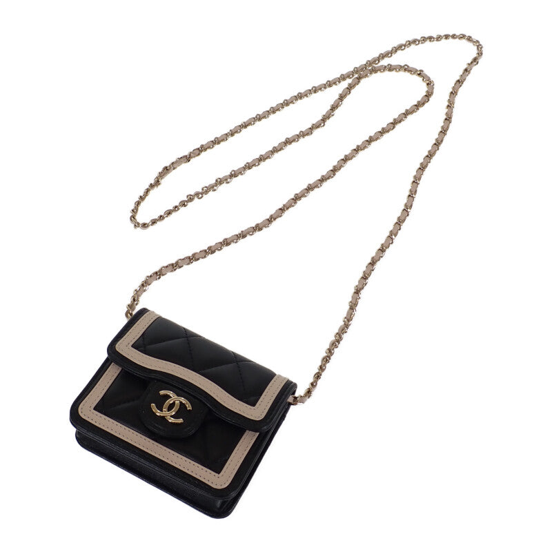 シャネル CHANEL ミニ マトラッセチェーン クラッチ AP3560 ショルダーバッグ ラムスキン ブラック ベージュ ゴールド金具 レディース【中古】【Aランク】