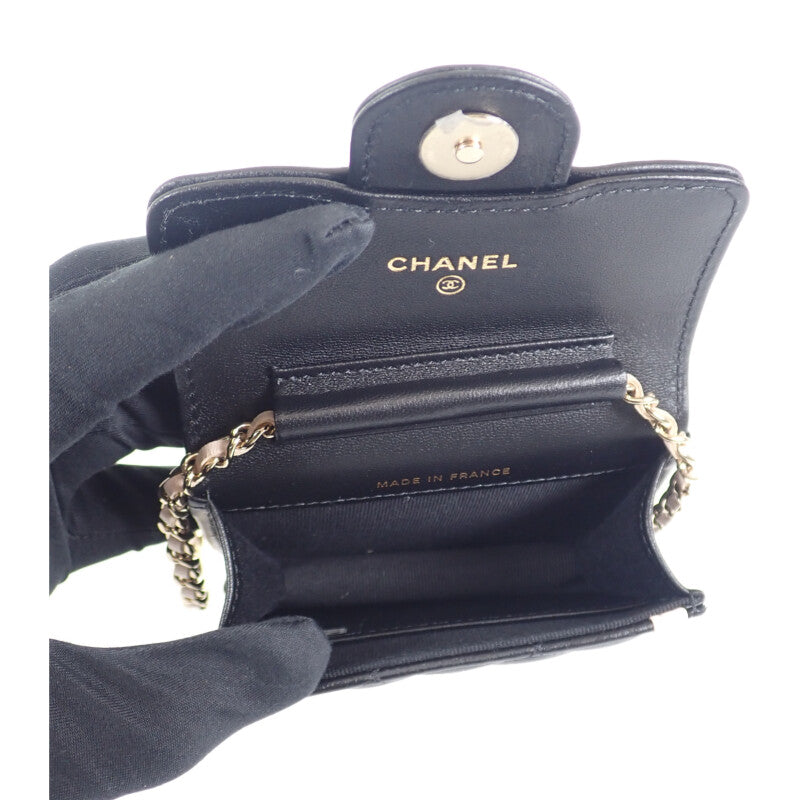 シャネル CHANEL ミニ マトラッセチェーン クラッチ AP3560 ショルダーバッグ ラムスキン ブラック ベージュ ゴールド金具 レディース【中古】【Aランク】