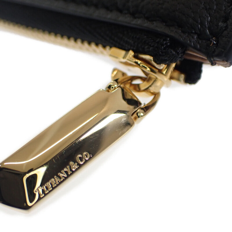 ティファニー TIFFANY&Co. Tウォレット 71935299 三つ折り財布 レザー ブラック ピンク ゴールド金具 レディース【中古】【Aランク】