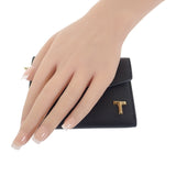 ティファニー TIFFANY&Co. Tウォレット 71935299 三つ折り財布 レザー ブラック ピンク ゴールド金具 レディース【中古】【Aランク】