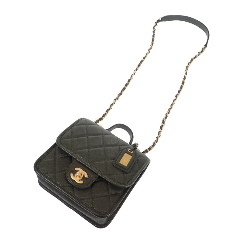 シャネル CHANEL スモール トップハンドル フラップ AS3652 2WAYバッグ ショルダーバッグ キャビアスキン カーキ ゴールド金具 レディース【中古】【Aランク】