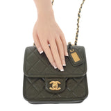 シャネル CHANEL スモール トップハンドル フラップ AS3652 2WAYバッグ ショルダーバッグ キャビアスキン カーキ ゴールド金具 レディース【中古】【Aランク】