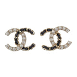 シャネル CHANEL ココマーク チェーンピアス B22B刻印 AB8703 ピアス メタル レザー フェイクパール ブラック ホワイト ゴールド金具 レディース【中古】【Aランク】