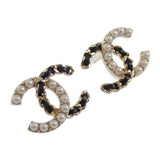 シャネル CHANEL ココマーク チェーンピアス B22B刻印 AB8703 ピアス メタル レザー フェイクパール ブラック ホワイト ゴールド金具 レディース【中古】【Aランク】