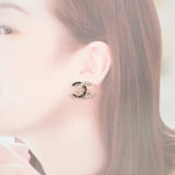 シャネル CHANEL ココマーク チェーンピアス B22B刻印 AB8703 ピアス メタル レザー フェイクパール ブラック ホワイト ゴールド金具 レディース【中古】【Aランク】