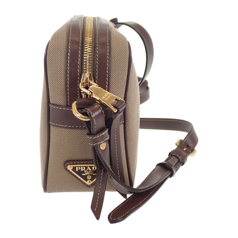 プラダ PRADA ロゴ ジャガードショルダー 1BH089_UCW_F0B16 ショルダーバッグ キャンバス レザー ベージュ ブラウン ゴールド金具 レディース【中古】【Aランク】