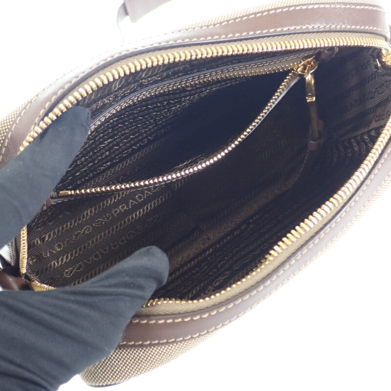 プラダ PRADA ロゴ ジャガードショルダー 1BH089_UCW_F0B16 ショルダーバッグ キャンバス レザー ベージュ ブラウン ゴールド金具 レディース【中古】【Aランク】