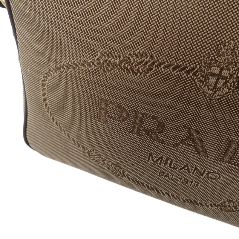プラダ PRADA ロゴ ジャガードショルダー 1BH089_UCW_F0B16 ショルダーバッグ キャンバス レザー ベージュ ブラウン ゴールド金具 レディース【中古】【Aランク】