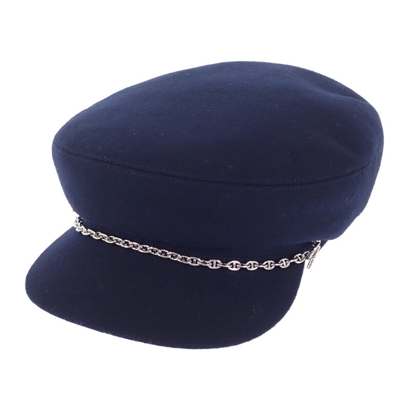 エルメス HERMES シェーヌダンクル キャスケット 58 キャスケット カシミヤ ネイビー シルバー金具 レディース【中古】【Aランク】