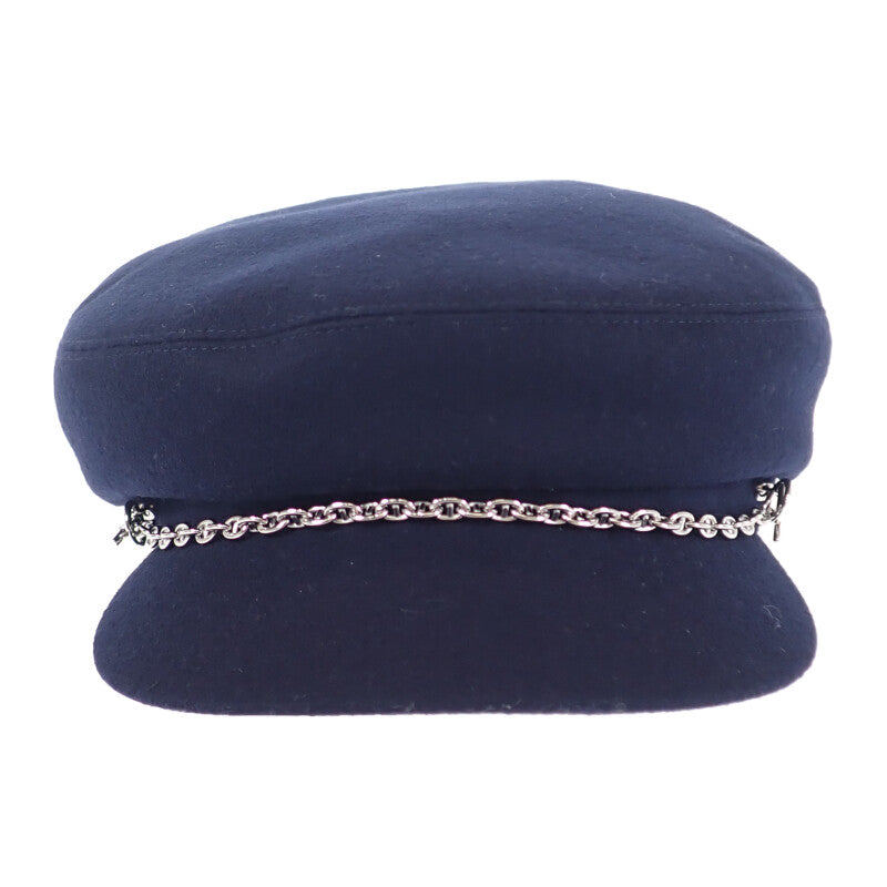愛馬仕 HERMES Chaine d'Ancre 鴨舌帽 58 喀什米爾 海軍藍 銀色金屬件 女士【中古品】【A級】