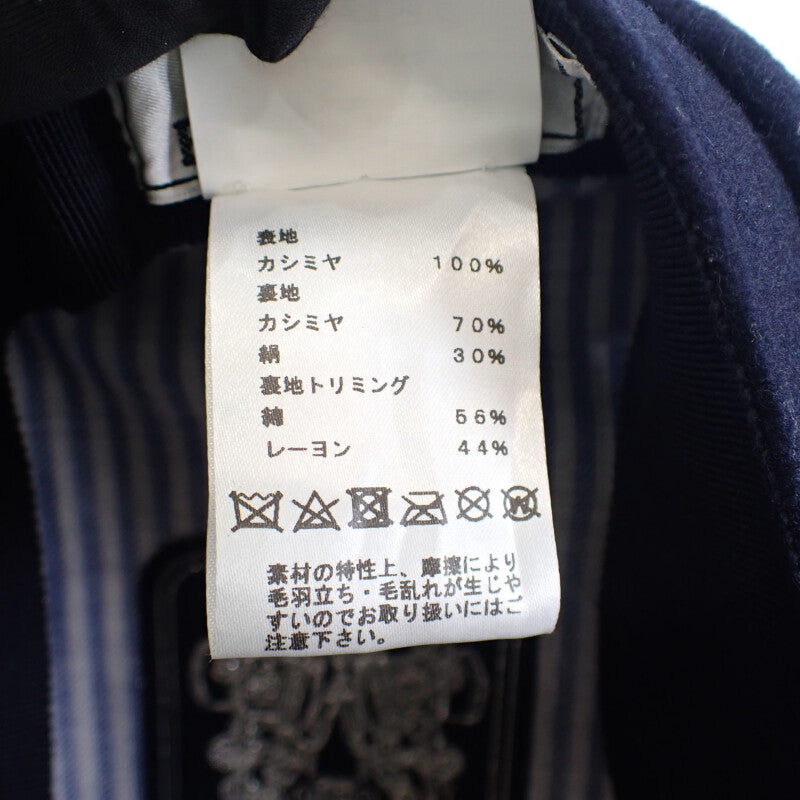 愛馬仕 HERMES Chaine d'Ancre 鴨舌帽 58 喀什米爾 海軍藍 銀色金屬件 女士【中古品】【A級】