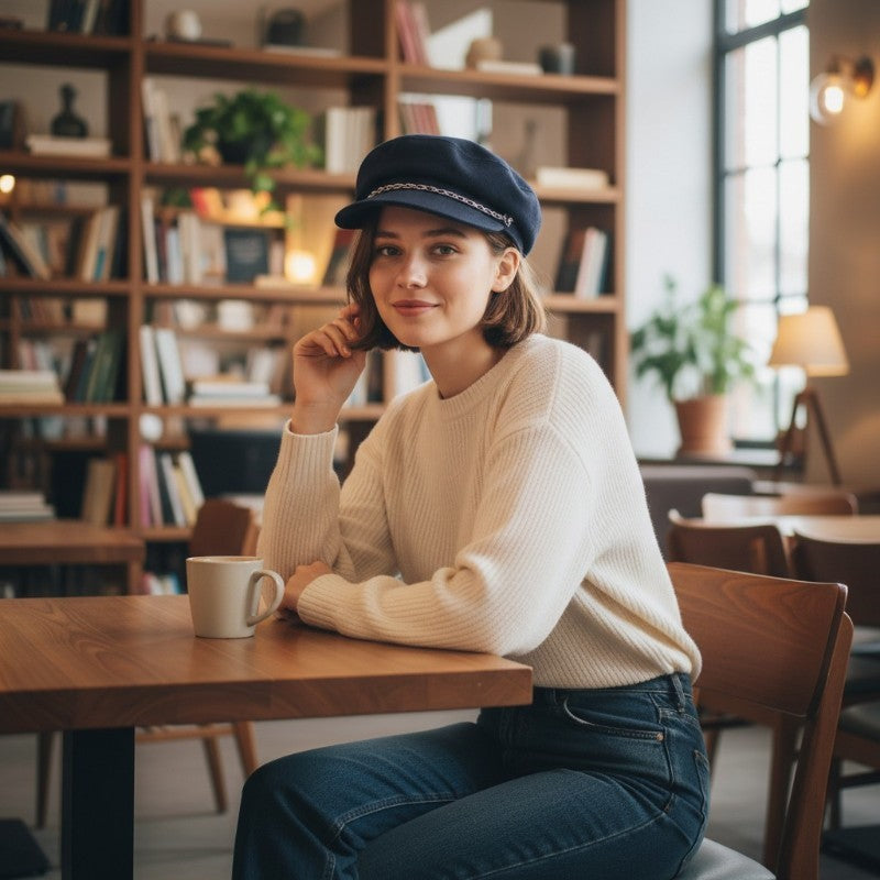 エルメス HERMES シェーヌダンクル キャスケット 58 キャスケット カシミヤ ネイビー シルバー金具 レディース【中古】【Aランク】