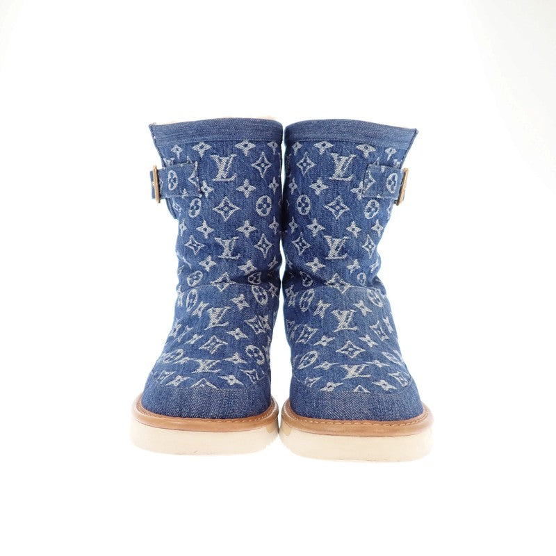 ルイヴィトン LOUIS VUITTON モノグラム デニム ムートンブーツ 1A81FH ブーツ モノグラムデニム ブルー ゴールド金具 メンズ【中古】【ABランク】