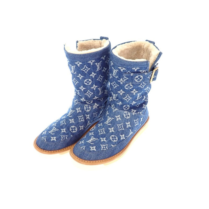 ルイヴィトン LOUIS VUITTON モノグラム デニム ムートンブーツ 1A81FH ブーツ モノグラムデニム ブルー ゴールド金具 メンズ【中古】【ABランク】