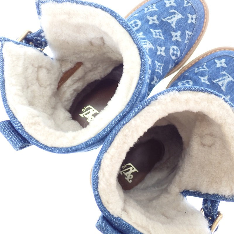 ルイヴィトン LOUIS VUITTON モノグラム デニム ムートンブーツ 1A81FH ブーツ モノグラムデニム ブルー ゴールド金具 メンズ【中古】【ABランク】