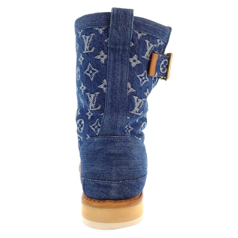 ルイヴィトン LOUIS VUITTON モノグラム デニム ムートンブーツ 1A81FH ブーツ モノグラムデニム ブルー ゴールド金具 メンズ【中古】【ABランク】