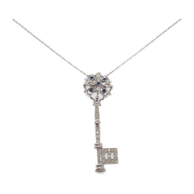 デザインジュエリー キーモチーフ ネックレス K18ホワイトゴールド サファイア ダイヤモンド レディース【中古】【Aランク】
