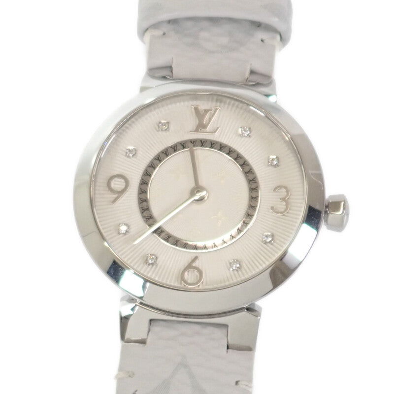 ルイヴィトン LOUIS VUITTON タンブール スリム Q12MGZ 腕時計 ステンレススチール レザー クオーツ ホワイト文字盤 レディース【中古】【ABランク】