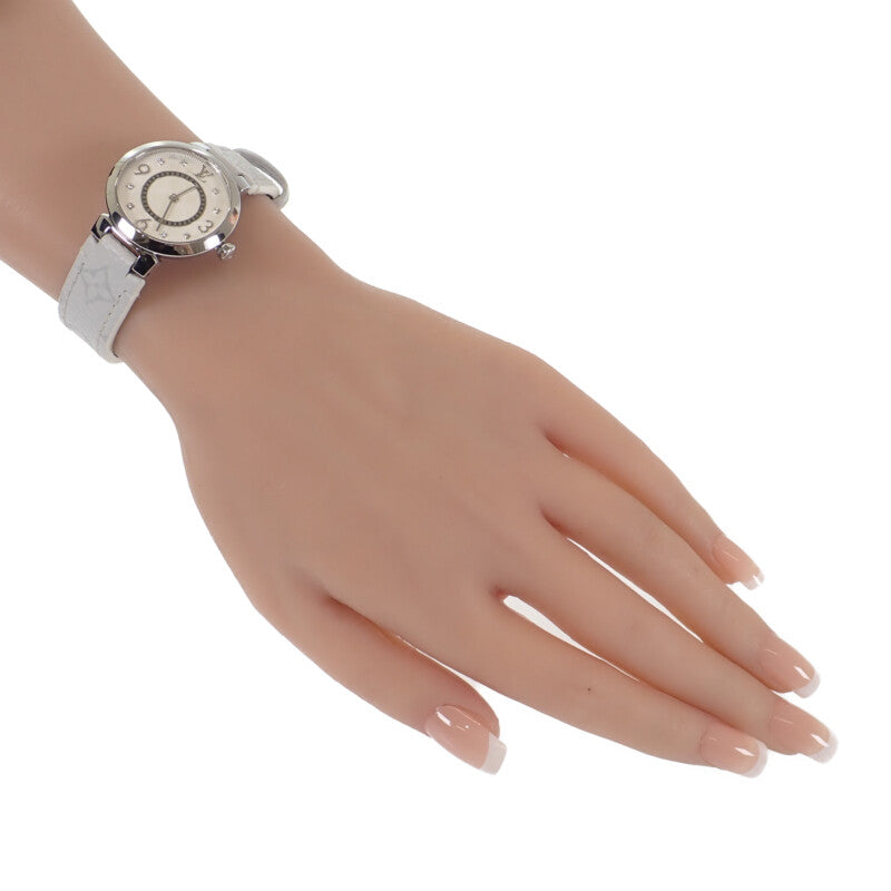 ルイヴィトン LOUIS VUITTON タンブール スリム Q12MGZ 腕時計 ステンレススチール レザー クオーツ ホワイト文字盤 レディース【中古】【ABランク】