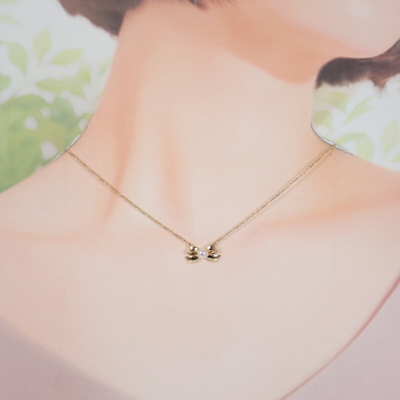 MIKIMOTO 御木本 蝴蝶結珍珠吊墜 項鍊 K18黃金 金色 女士【二手】【A級品】