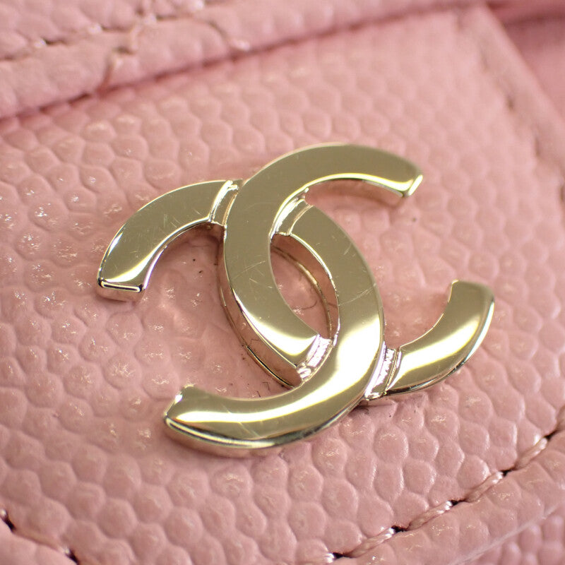 香奈兒 CHANEL Matelasse 翻蓋拉鍊零錢包 AP0374 卡片套 魚子醬皮革 粉紅色 金色五金 女士【中古品】【A級】