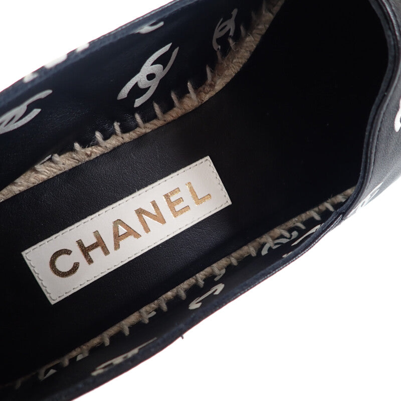 香奈兒 CHANEL CC 草編鞋 38 G38628_Y55871_K4265 懶人鞋 羊皮 黑色 女士【中古】【A級品】