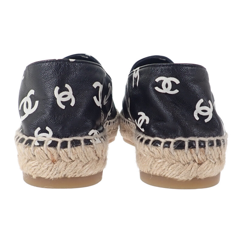 香奈兒 CHANEL CC 草編鞋 38 G38628_Y55871_K4265 懶人鞋 羊皮 黑色 女士【中古】【A級品】