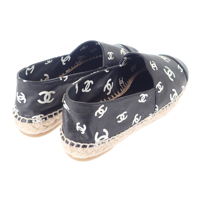 香奈兒 CHANEL CC 草編鞋 38 G38628_Y55871_K4265 懶人鞋 羊皮 黑色 女士【中古】【A級品】