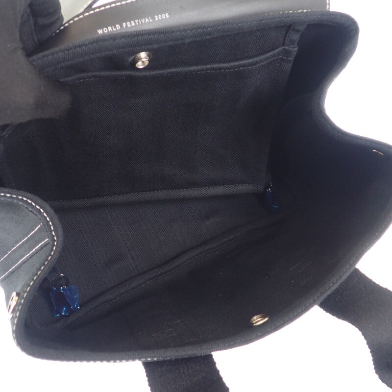 【中古】エルメス HERMES ヴァルパライソPM 2005年 ワールドフェスティバル限定 ハンドバッグ レザー トワルシェブロン ブラック シルバー金具 レディース【Aランク】