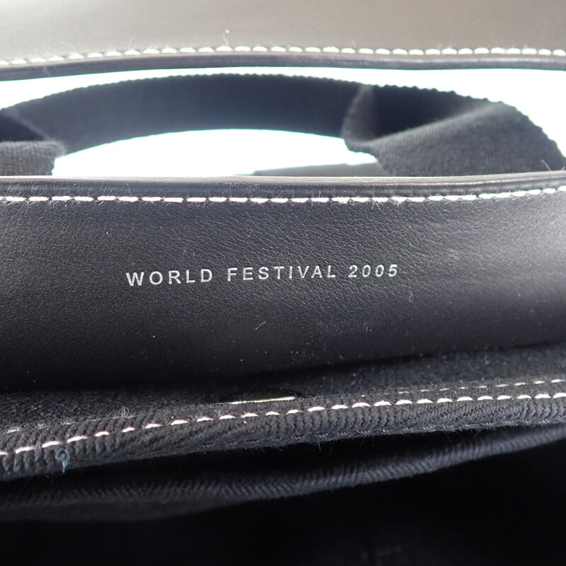 【中古】エルメス HERMES ヴァルパライソPM 2005年 ワールドフェスティバル限定 ハンドバッグ レザー トワルシェブロン ブラック シルバー金具 レディース【Aランク】