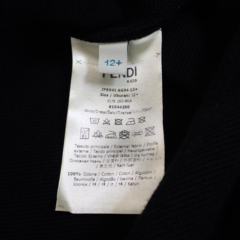 フェンディ FENDI ロゴ JF8541AG34 ワンピース コットン ポリエステル ブラック 12+ キッズ ガールズ【中古】【Aランク】