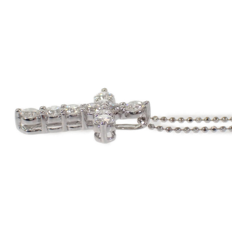 【中古】 K14WG デザイン ジュエリー クロス ネックレス K14ホワイトゴールド ダイヤモンド レディース【Aランク】